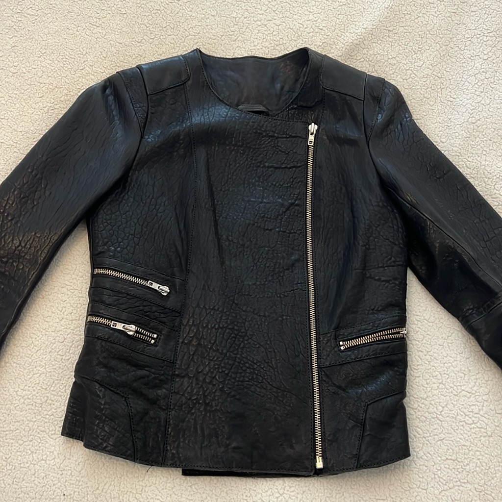 Maje Lamb Leather Biker Jacket. Size Eu 40 (L).